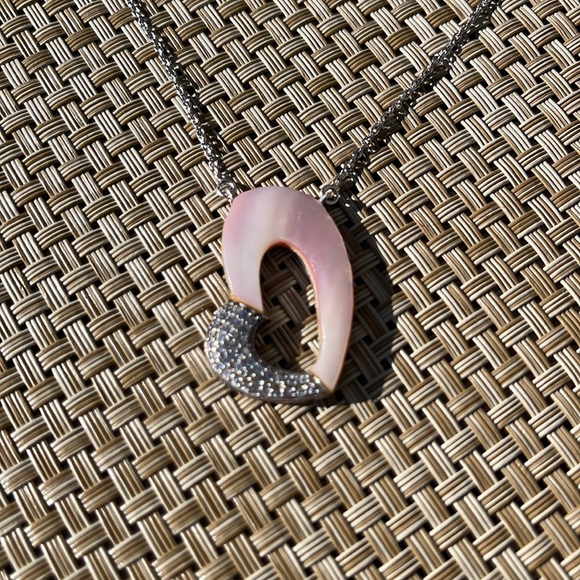 Pearl & Rhinestone Slanted Heart Necklace - Picture 1 of 5
